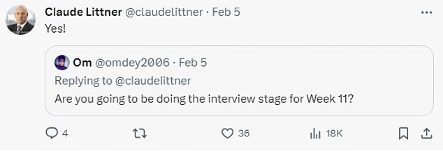 It's not all bad news for Claude fans, as the show's favorite revealed he will be returning for the interview stage of the reality TV competition.