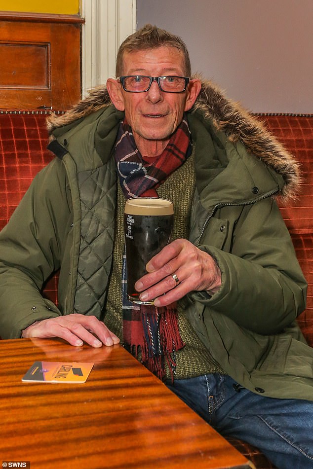 Pictured is local resident 'Georgie' Gordon, enjoying a pint of bitters from the value menu.