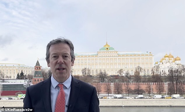 Pictured: British Ambassador to Russia Nigel Casey in Moscow near the Kremlin.