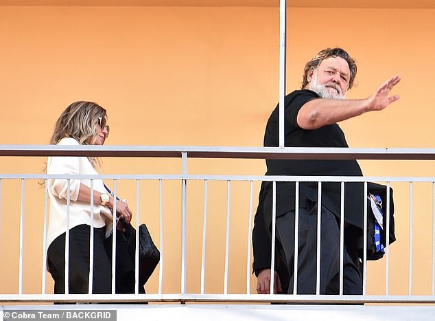 Russell had a smile on his face as he prepared for his performance at the Aritson Theater during the Sanremo Festival.