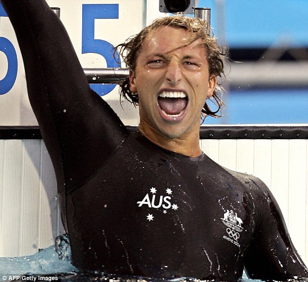 Moment of triumph: Ian Thorpe is jubilant after winning the men's 200m freestyle final at the 2004 Olympic Games at the Athens Olympic Aquatics Centre.
