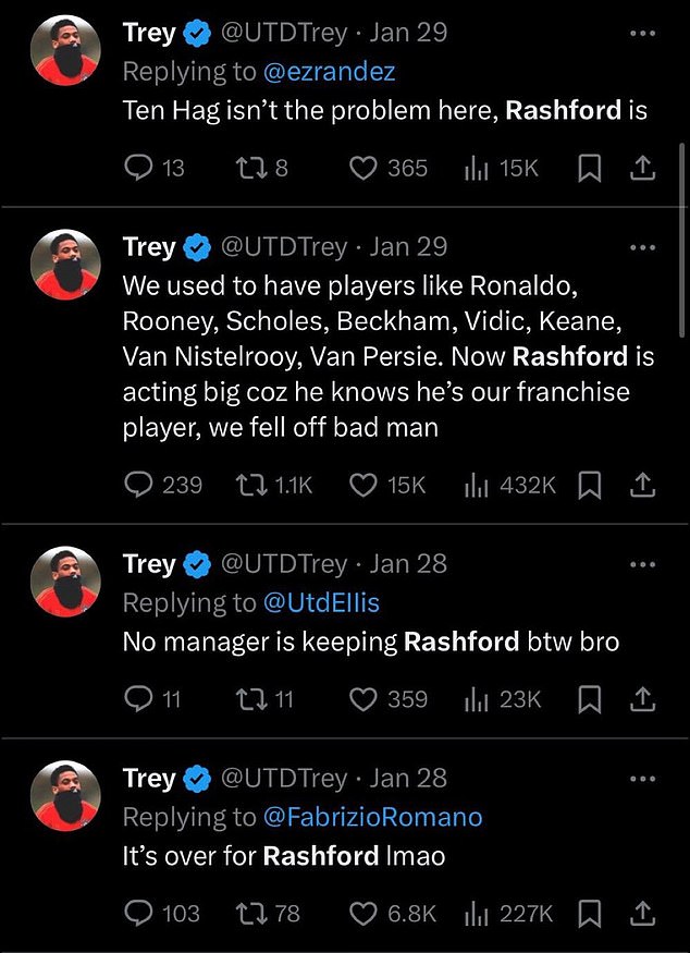 Other tweets suggested that no manager will keep Rashford and that Man United would have 
