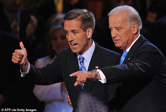 Biden with his son Beau, who served as Attorney General of Delaware, at the Democratic National Convention in August 2008.