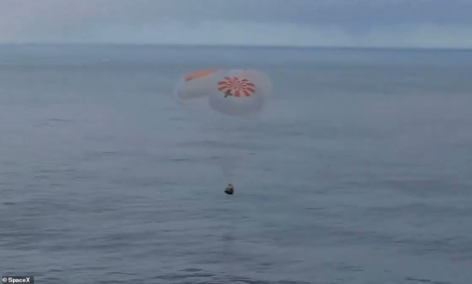 The SpaceX Crew Dragon capsule splashed down shortly before 8:30 a.m. EST on Friday. Shortly afterward it was loaded onto a recovery ship.