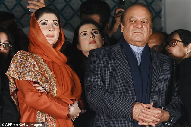 Former Prime Minister of Pakistan Nawaz Sharif (pictured right) with his daughter Maryam Nawaz (pictured left)