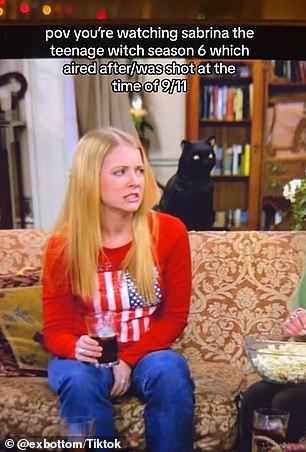 Another scene where Melissa Joan Hart puts an American flag on her blouse.