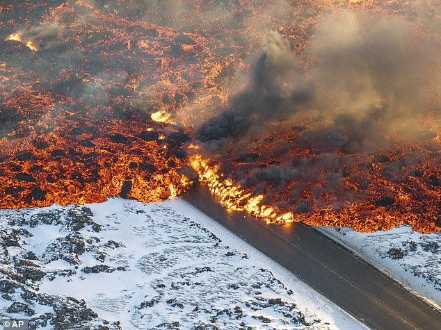 The lava spread across the frozen terrain, destroying everything in its path.