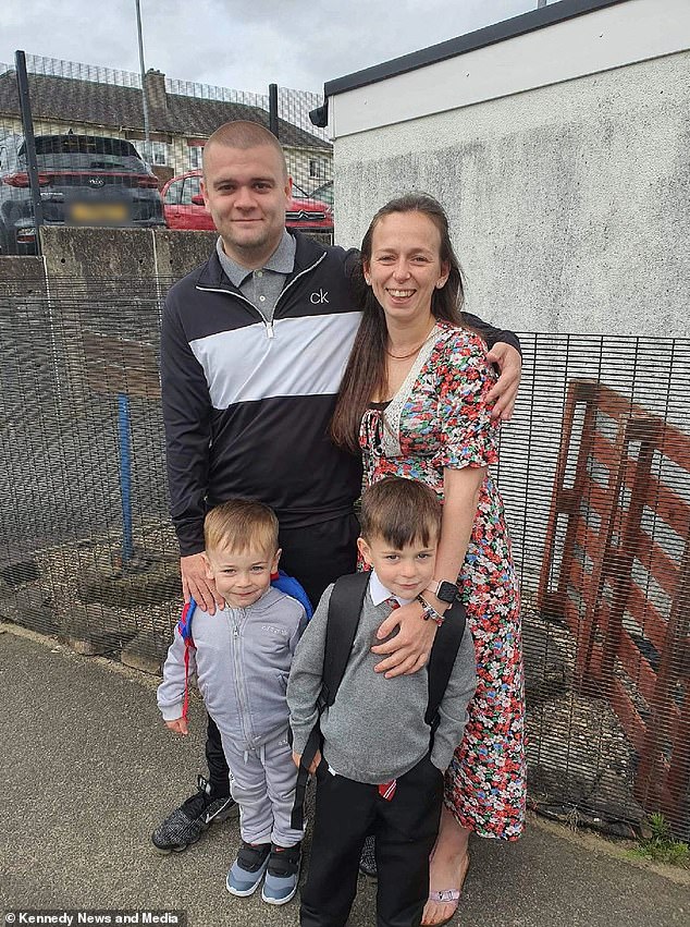 Mother Victoria Anderson, 29, with father Sean Donnelly, 29, and sons Angus (left), 3, and Archie (right), 5.