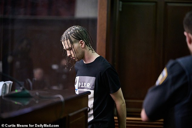 The 26-year-old wore his hair in braids and a T-shirt with a graphic that said 