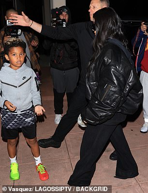 Kim was seen walking towards the entrance of the venue before her son's game began on Friday.