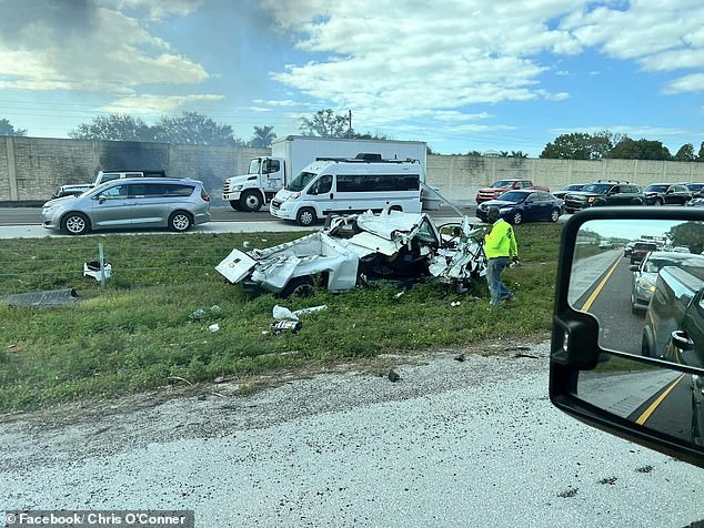 Dramatic photos and videos taken by passing motorists showed burning wreckage and debris strewn across I-75 in Collier Country, Florida.