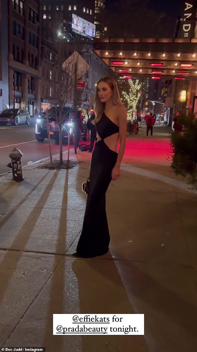 The mother of two later shared a story of herself being photographed outside a Prada event. While posing for cameras on the sidewalk, Bec wore a tight black dress that was also backless.