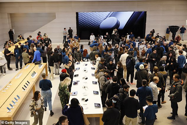 The New York City store was packed with people on Friday.