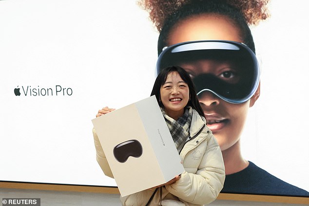 Customers were delighted after purchasing the new Vision Pro at the Apple store on Fifth Avenue in Manhattan