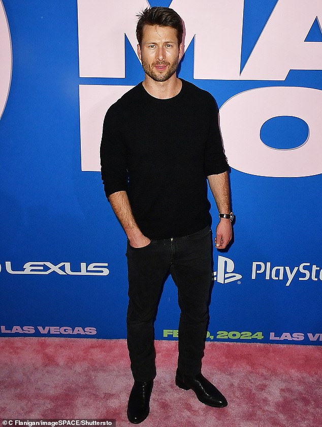 Glen Powell kept it casual as he wore a black crew-neck sweater at the star-studded event.