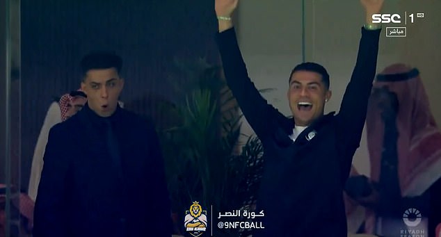 Ronaldo was seen cheering from the elegant seats as Al-Nassr thrashed Messi's Inter Miami 6-0.