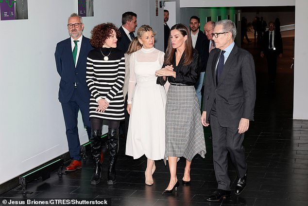 Queen Letizia was visibly honored to chair the meeting and made sure to greet everyone in attendance (pictured, left: Spanish politician Aina Vidal)