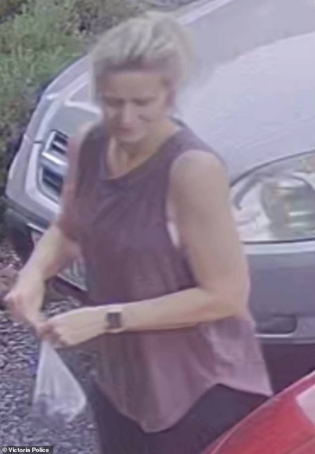 Mum-of-three Samantha Murphy (pictured leaving home on Sunday) was caught on CCTV wearing her running gear and an Apple Watch on the day she went missing.