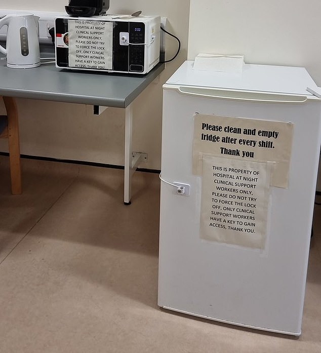 These signs, reportedly seen in an NHS staff room, warn that appliances are reserved for certain staff. The notices, which say 