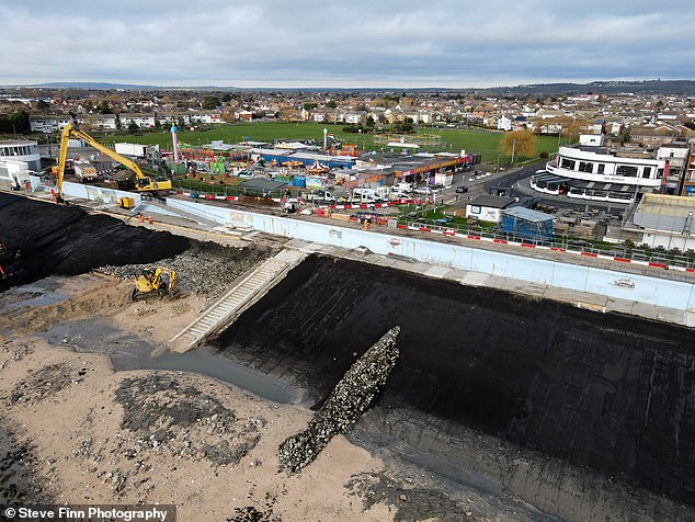 Canvey Island has an overall crime rate of 86 crimes per 1,000 people, figures show (pictured, construction is underway on the town's seafront)