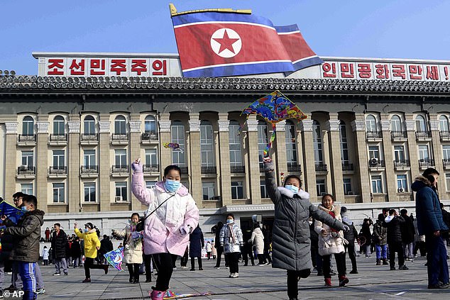 North Korean children play folk games at Kim Il Sung Square on the occasion of the Lunar New Year in Pyongyang, North Korea, Saturday, February 10, 2024.
