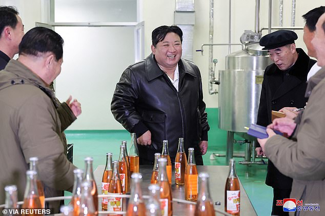 North Korean leader Kim Jong Un visits an industrial factory in Gimhwa-gun on February 7, 2024.