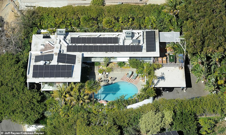 Exclusive DailyMail.com aerial photos show Brad Pitt added solar panels to the roof of his Los Feliz home