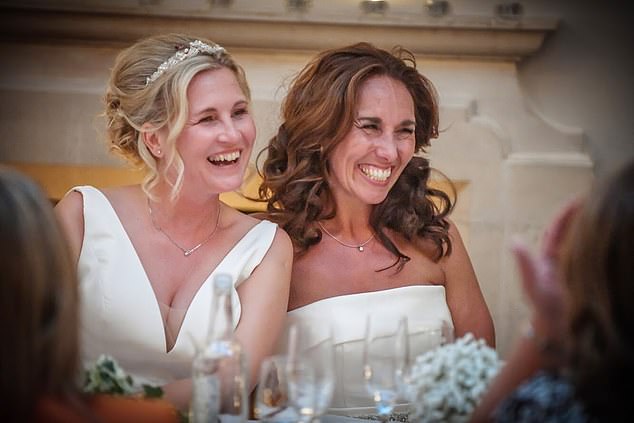 Emma (right) and Sharon happily happy on their wedding day in 2016