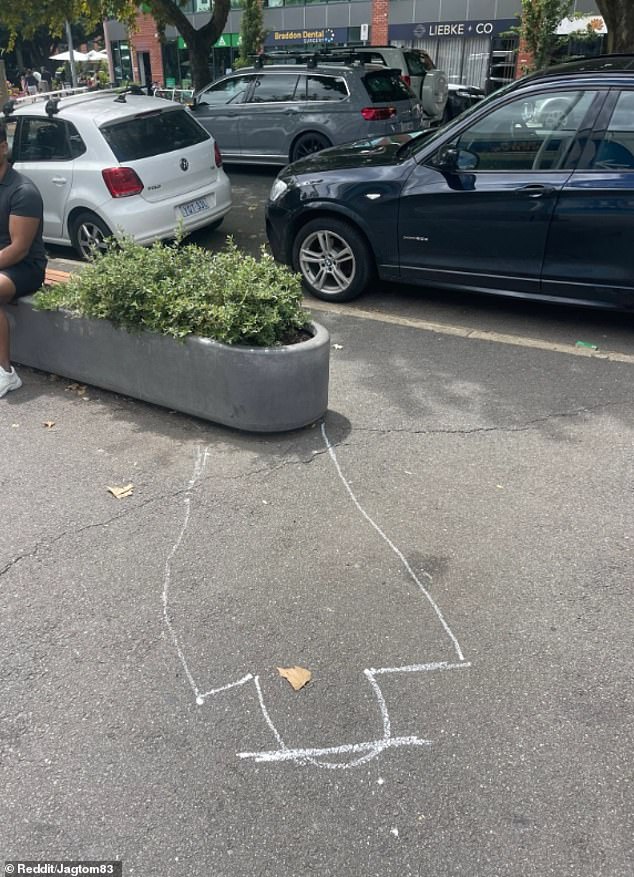 Over the weekend, a bold chalk outline of Mr Joyce's crime scene (pictured) appeared at the scene to mark the latest incident to befall a man prone to making headlines for all the wrong reasons.