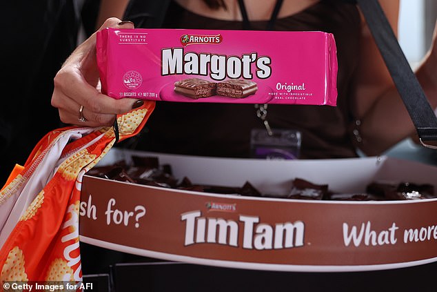 A package of Margot brand Tim Tam's is seen on the red carpet.