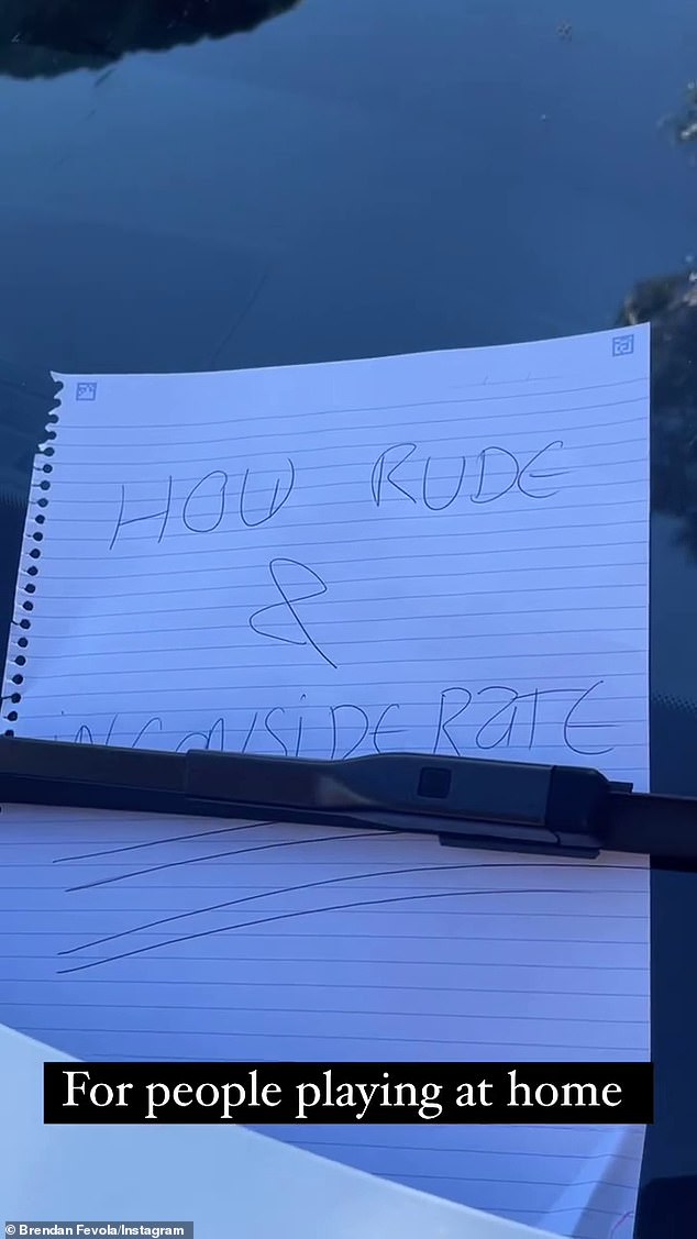 Shortly after, Brendan returned to his page to share an update on the situation. Still filming the car, Brendan explained to his fans that he had decided to place a handwritten note on the windshield wipers.