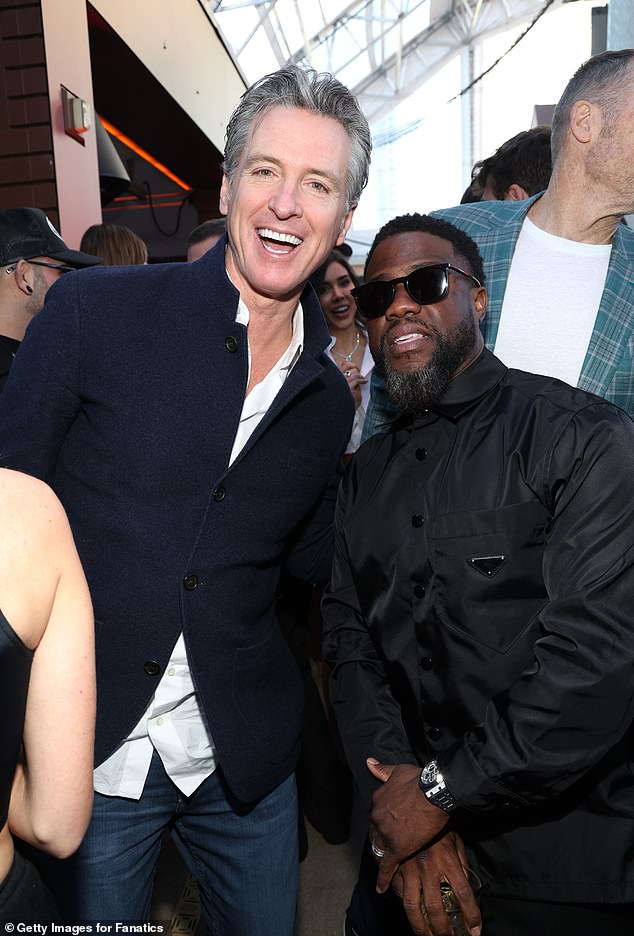 Newsom is seen here with comedian Kevin Hart.  Recent speculation about Joe Biden's fitness for office has sparked speculation that the California governor could try to become the Democratic nominee for president.