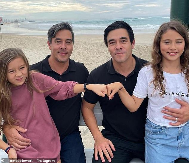 James' twin Nick has his striking facial features and soap star looks, with only his gray hair distinguishing him from his famous brother's jet-black locks. Meanwhile, Stewart's daughter and niece could pass for sisters