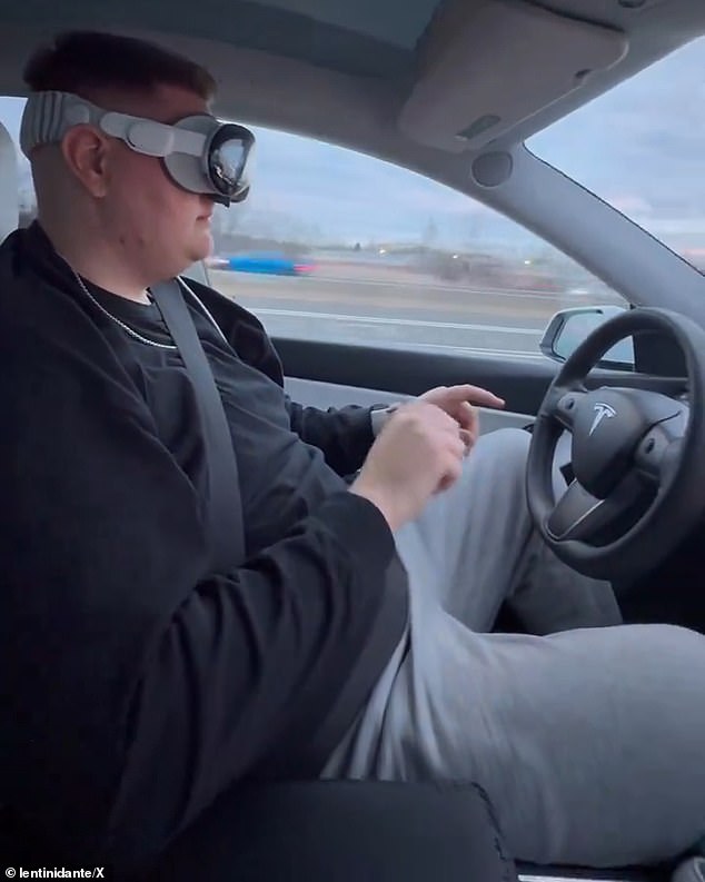 Dante Lentini surprised social media users when he uploaded a video of him using the device while behind the wheel of his Tesla Model Y in Autopilot mode.