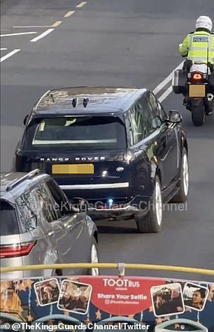 Their motorcade, made up of two Range Rovers and two police escorts on motorcycles, traveled through the streets of central London.