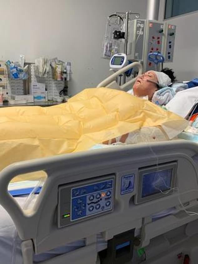 The mother-of-one reportedly has bandages covering 90 per cent of her body and will undergo a new procedure on Sunday night (pictured: Ms Watson in intensive care).