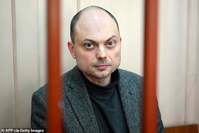 Kara-Murza gave evidence at his 'show trial' from inside a cage of defendants at the Basmanny court in Moscow in late 2022.