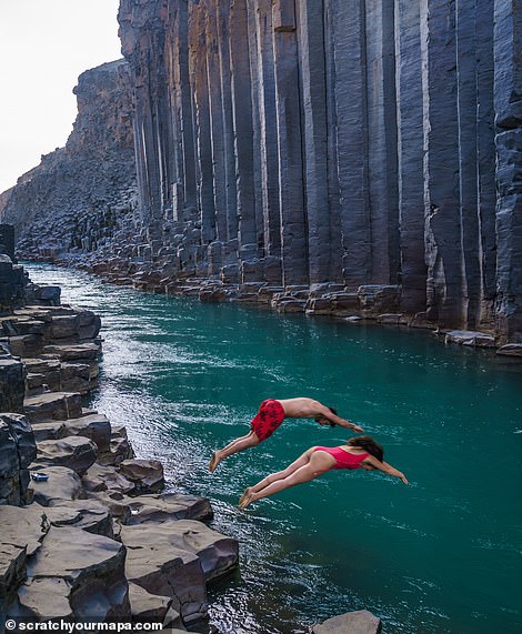 Dive headfirst into the blue-green waters of Studlagil. They describe this place on Instagram as the 'coolest canyon in Iceland'
