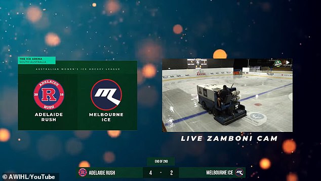 Venue manager Richard Laidlaw revealed that the fault for the leak was the failure of the Zamboni, a machine used to smooth the ice before the game (pictured: the Zamboni in action at half-time).