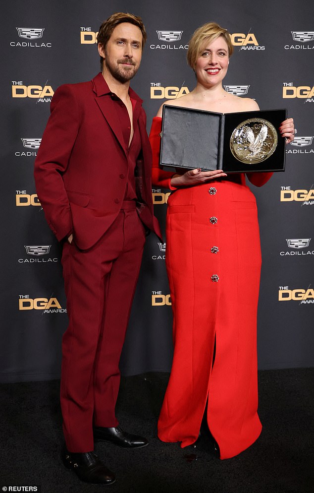 Greta showed off her incredible figure in the long-sleeved garment that featured buttons down the front as she posed with Ryan on the red carpet.