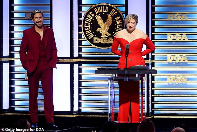 Taking the stage, the La La Land star introduced Greta, who looked stunning in a red, off-the-shoulder dress.
