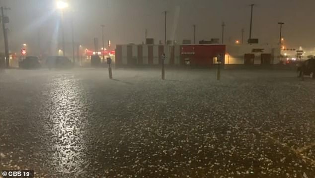 Large hail balls are seen on the ground in East Texas Sunday morning. Freeport residents said this was their first hail storm since 2017.