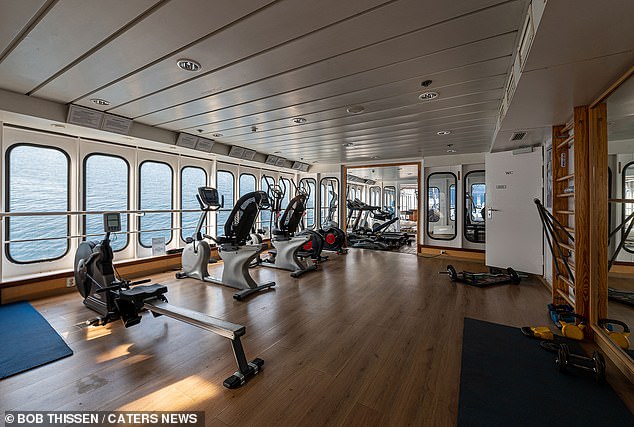 A gym inside the ship still contains all the equipment needed to exercise, although no one has used it for years.