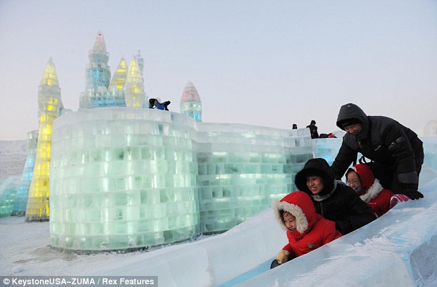 Winter Fun: In addition to sculptures, the festival also features a variety of ice attractions.