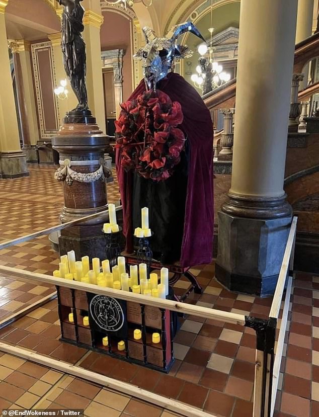 The statue was brought to the Capitol by the Satanic Temple of Iowa under state rules that allow religious displays in the building during the holidays.