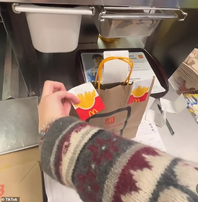 The TikToker is seen sealing the bag after simply dropping the packet of salt inside to place an order.