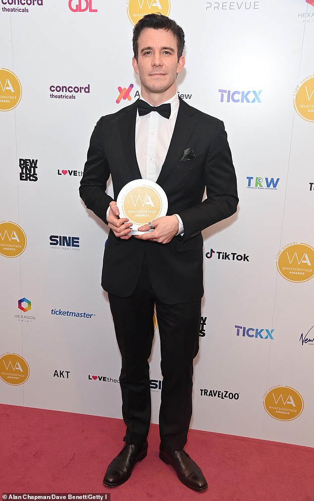 Bridgeton star Luke Thompson, 35, received an award at the 24th annual WhatsOnStage ceremony.