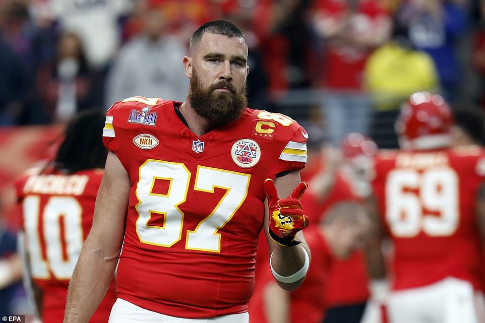 Kelce, 34, one of the Chiefs' star men, looked typically calm and collected during warmups.