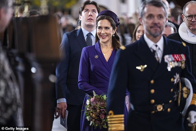 Maria looked radiant when she arrived at Aarhus Cathedral with her family on January 21.