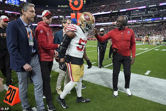 Greenlaw was able to get back on his feet in a reassuring sign for 49ers fans, although he will not return for Sunday's game.